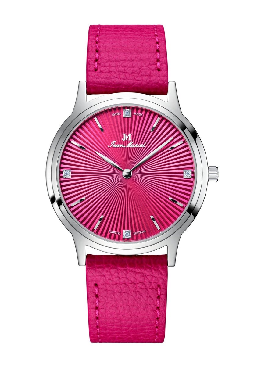 Jean Marcel Asteria - horloge - magenta - fuchsia - roze - leder leer band magenta - fuchsia - roze - 36 mm