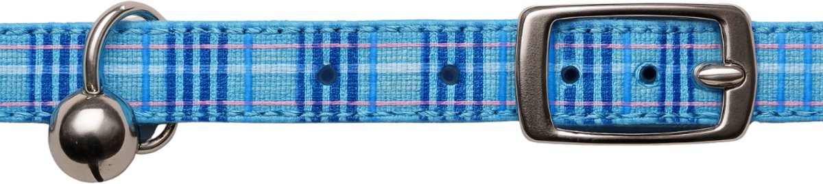 Animalking Kattenhalsband - Kattenbandje met Belletje - Halsband Kat - Cat Collar - Blauw Geruit – foto 3