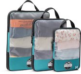 Reismonkey Packing cubes transparant - Turquoise - Met compressie - Kofferorganizer - set van 3 - waterafstotend