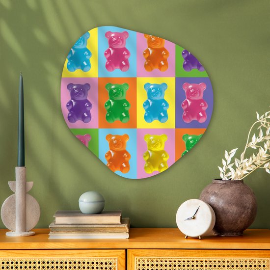 Organische wanddecoratie 60x60 cm - Organisch schilderij Art- Snoep - Kleurrijk - Muurdecoratie woonkamer - Kamer decoratie - Schilderijen - Muurcirkel aesthetic