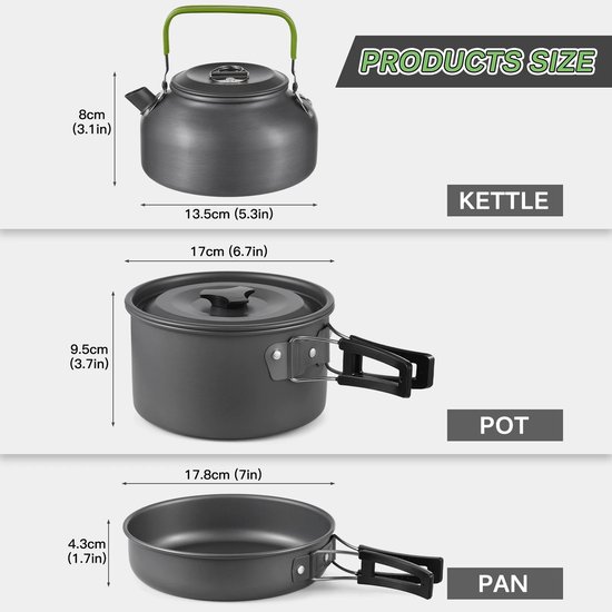 Camping Pannenset - Camping Kookgerei - Serviesset - Picknick Set - 3 Personen - Alles in 1 Set - Beker - Bord - Bestek - Pannen - Ketel — afbeelding 5