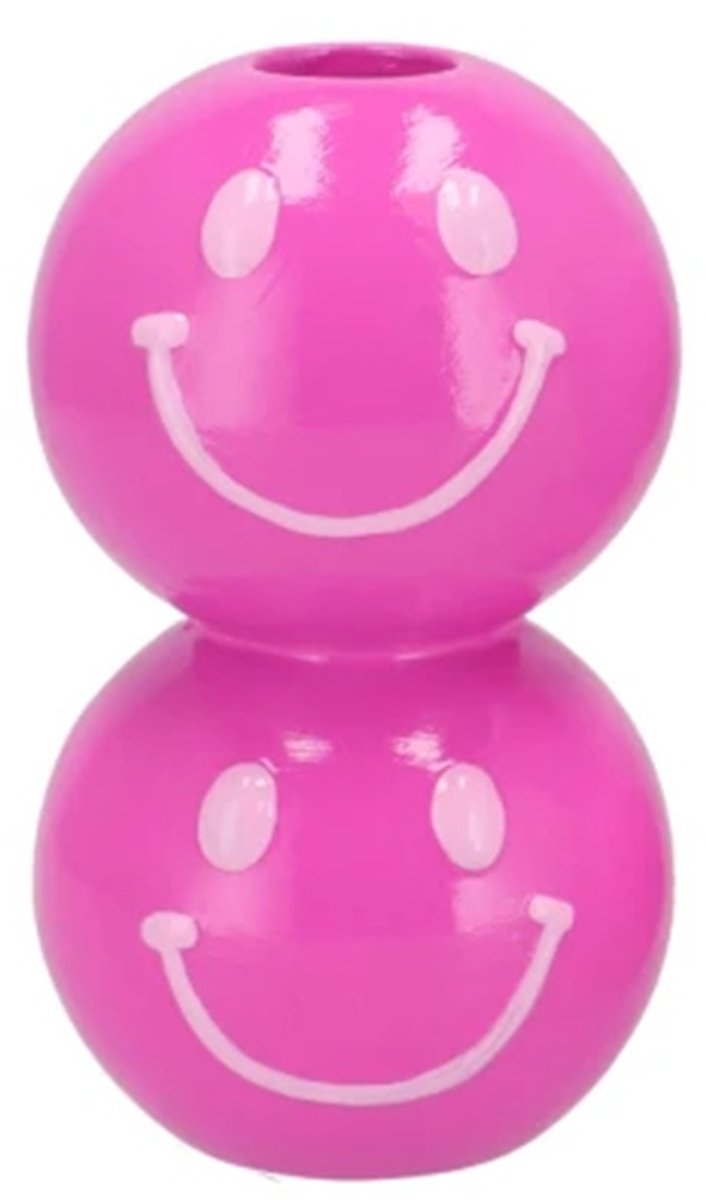 Smiley Kandelaar dubbel 7x7x12cm Roze donker/licht