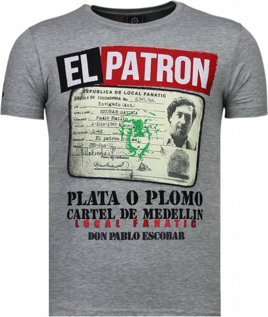 Local Fanatic El Patron Narcos Billionaire - T-shirt strass - Gris El Patron Narcos Billionaire - T-shirt strass - T-shirt homme blanc Taille S