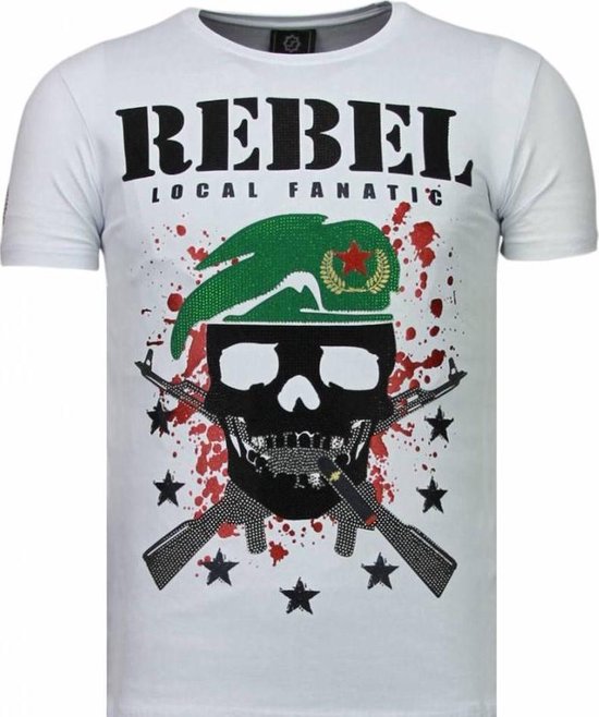 Skull Rebel - Rhinestone T-shirt - Wit