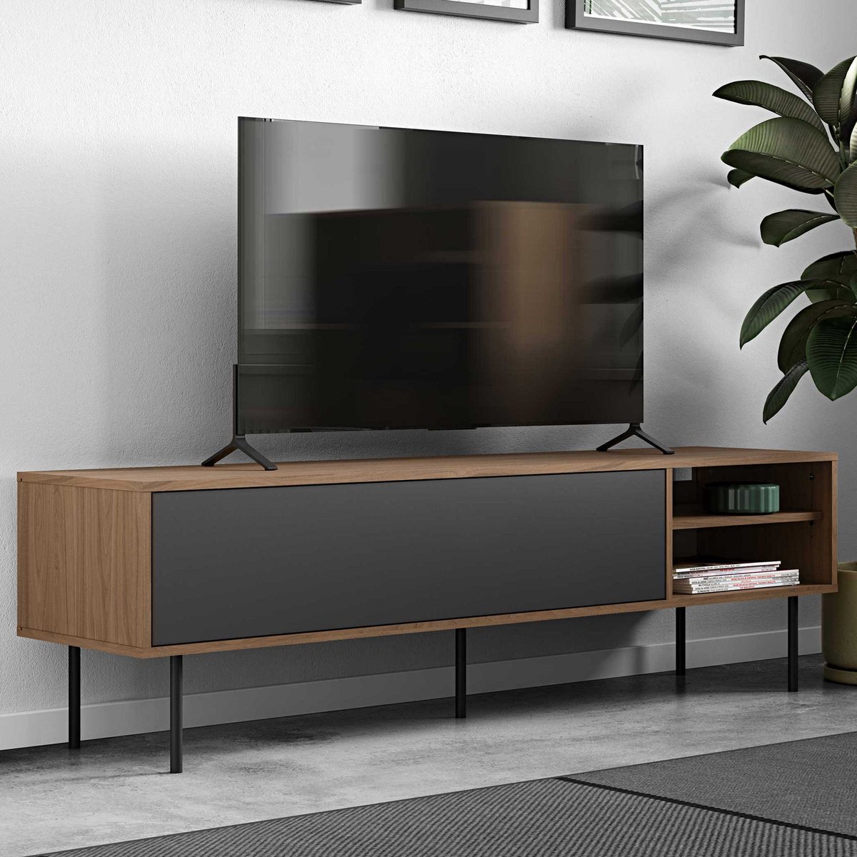 Tv-meubel Watt 165cm - Walnoot/grijs