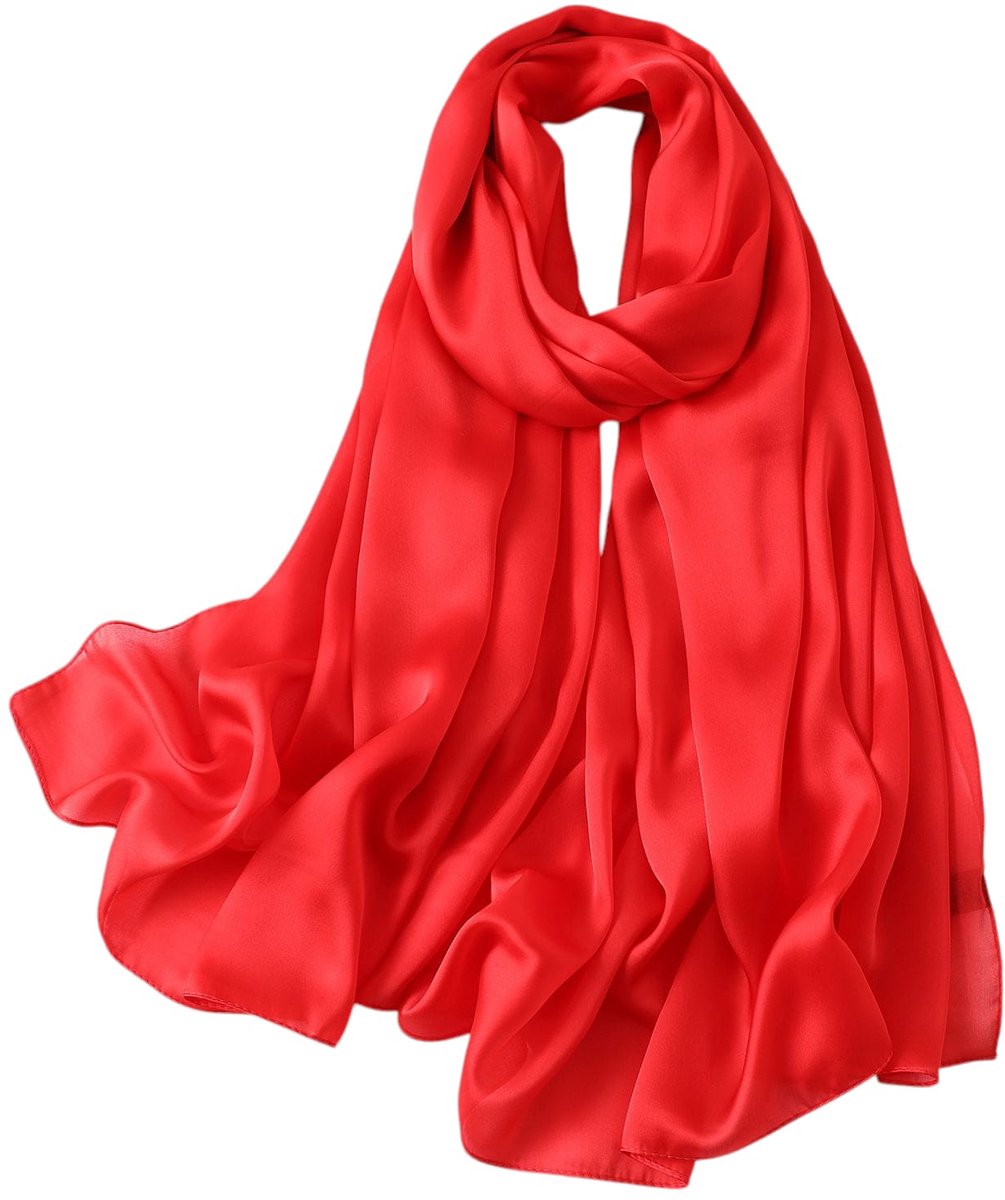 Mooie dunne dames sjaal silk Rood - Omslagdoek 180x87 cm - 100% Mulberry silk - Duurzaam, glad, zacht- Silk scarf Zijde - Dunne Omslagsjaal - Modesjaal - Stola - Neksjaal Omslagdoek Sjaal Lang Satijn -Gala| Cadeau voor Valentijnsdag