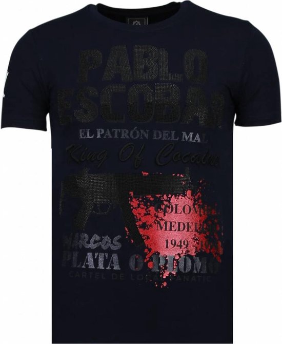 Pablo Escobar Narcos - Rhinestone T-shirt - Blauw