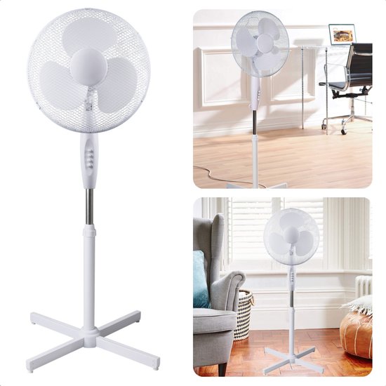 Staande Ventilator 40cm 45W Verstelbaar 125cm Hoogte 3 Snelheden Draaibaar Snoer 140cm Veilig