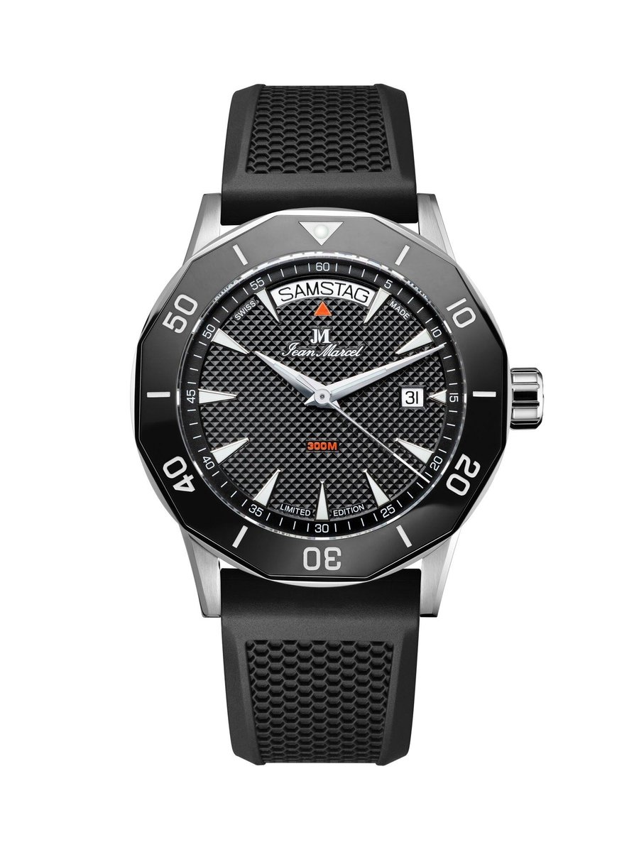 Jean Marcel Tropical Diver - horloge - zwart - rubber band zwart - 42 mm