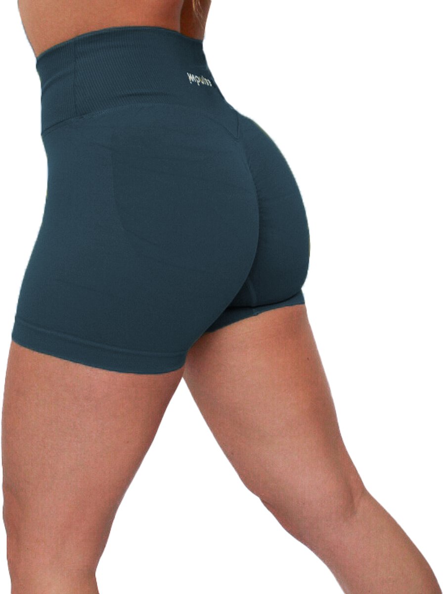 Gym short dames – Sport short dames – Seamless scrunch – High waist – Squat-proof – Fitness & yoga – Impulse Fitwear Elevate – Petrol – Maat S