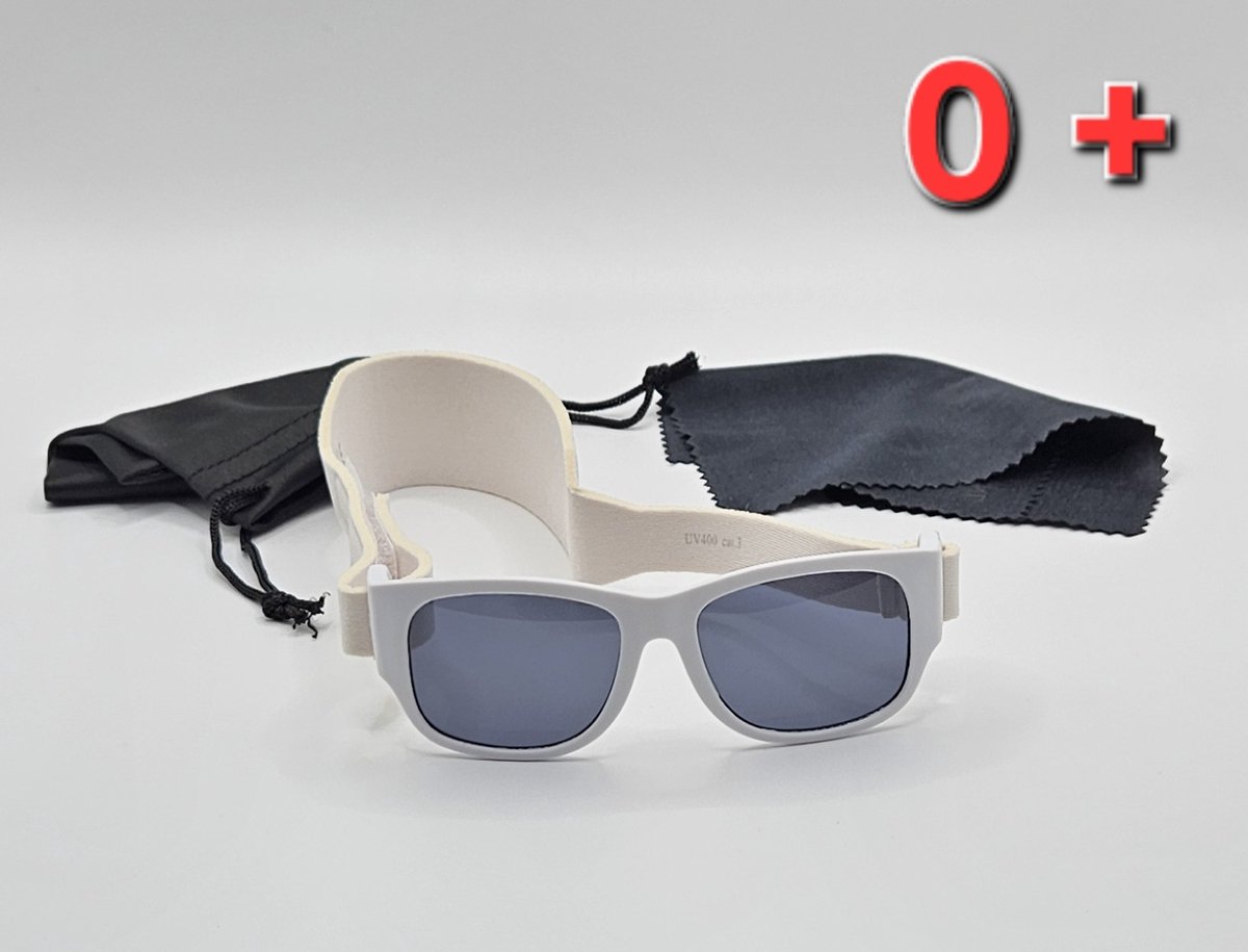 Babyzonnebril maat 2-18 maanden / antislip baby bril K 112 kat 3 UV 400 / witte montuur + getinte grijze lenzen / kraamcadeau meisje / baby glasses / lunettes de soleil bébé / Aland optiek / zonnebril kind pasgeboren jongen of meisje
