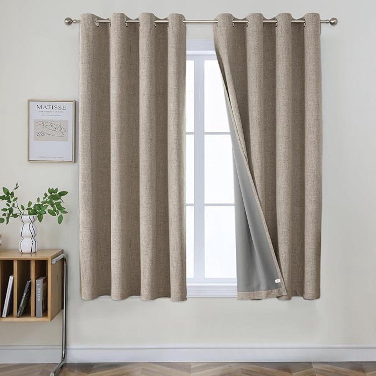 Famanu - Gordijnen, set van 2 stuks, in linnenlook, 100% ondoorschijnend, met inslagringen, verduisteringsgordijn, warmte-isolerend, warmte-werend, voor de slaapkamer, woonkamer, 140 x 175 (b x h)