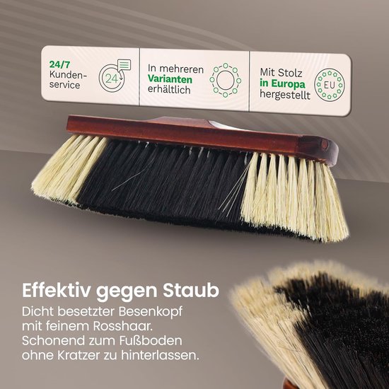 2x kamerbezems met steel PAARDENHAAR mengbezem zachte borstelharen kastbezem met telescopische steel gemengde paardenhaar bezem voor laminaat en parket paardenhaar bezem natuurlijke borstelharen huisbezem van com-four — afbeelding 4