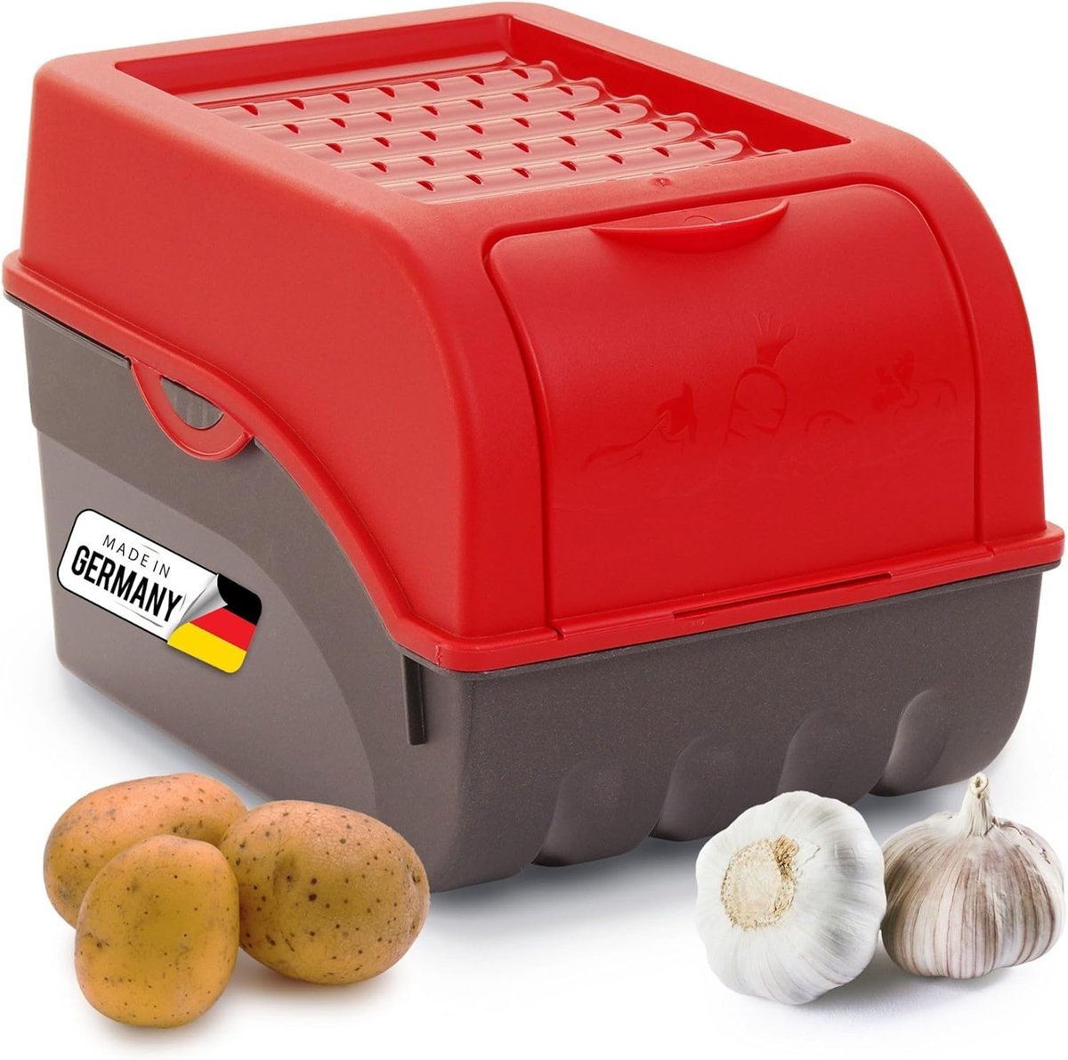 Aardappelbewaardoos | middel 5L | ROOD | Aardappeldoos | Stapelbare groentekist, uienkist, aardappelmand, fruitkist, aardappelkist, uienbewaarbak, wortelbewaarbak