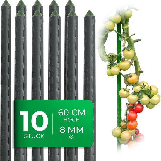 KADAX Bloemensteun, Van Staal, Kunststof Gecoat, Plantenstok, Voor Het Geleiden Van Klimplanten Weerbestendige Plantensteun Tomatenstok Klimhulp Met Haakjes 90 Cm X 11 Mm Set Van 5 Stuks