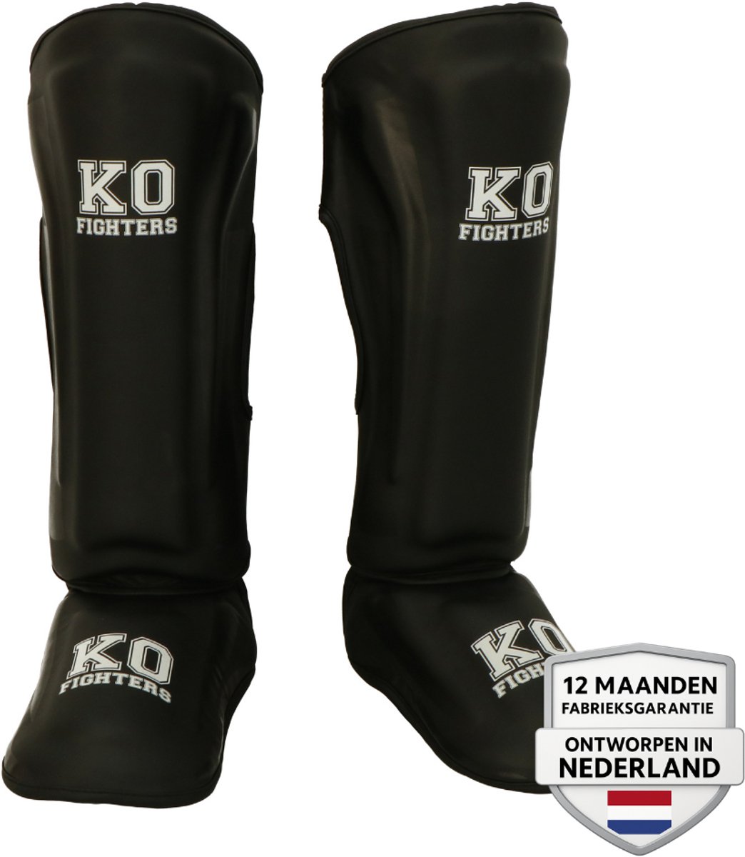 KO Fighters – Scheenbeschermers Kickboksen – Vechtsport Bescherming – Shinguards - Muay Thai & MMA – Heren & Dames – Niet-verschuivend - Zwart