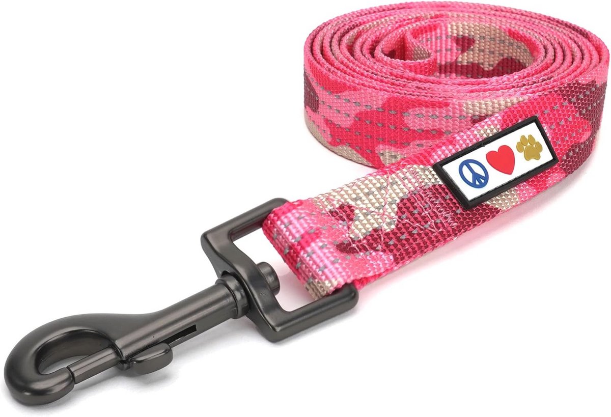 Reflecterende hondenriem met comfortabele handgreep - 1,80 m lang, XS/S, Camouflage Roze