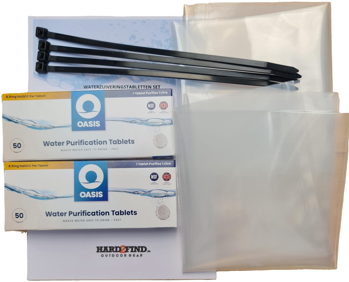Oasis® - Waterzuiveringstabletten Set - 100 stuks - Compleet pakket voor het zuiveren van 100 liter water