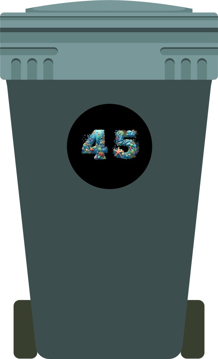 Klikosticker (1 set van 2 stickers) onderwaterdieren diameter 35cm - met huisnummer - zelfklevend - containersticker - afvalbaksticker