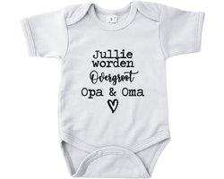Baby romper met tekst zwangerschap aankondiging | Jullie worden overgroot Opa en Oma | Wit | korte mouw | maat 56 cadeautje zwangerschap aankondiging bekendmaking |Cadeautje 100% katoen.