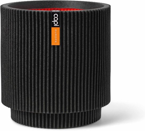 Cilinder Vaas Groove - 35x38 cm - Zwart - Bloempot voor Binnen en Buiten - Breukbestendig en CO2 Neutraal