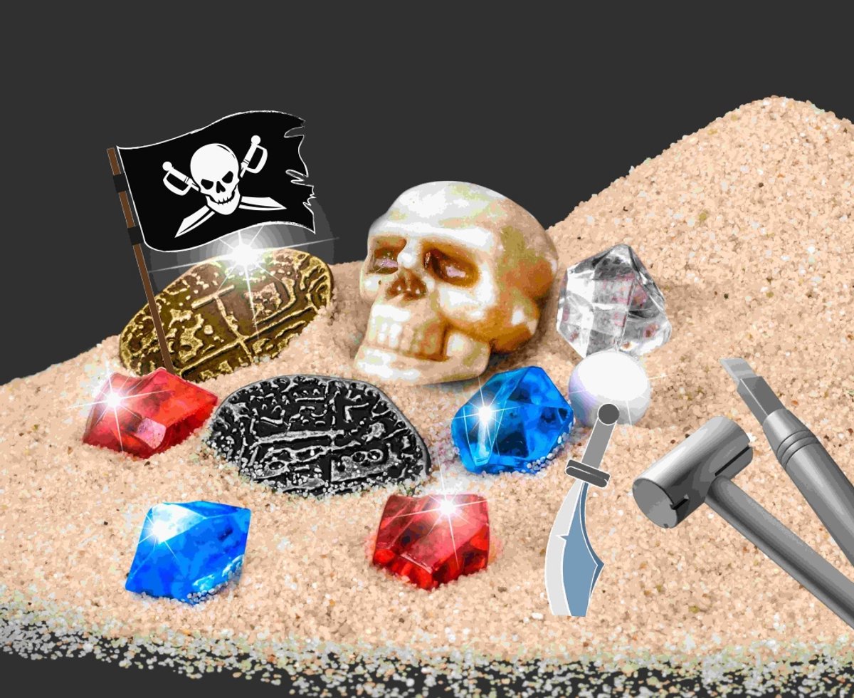 KOSMOS Dig Out Pirate Treasure - Opgravingsset - Graaf een Piratenschat Op - Inclusief Munten, Edelstenen, Parels en Schedelhanger - Maak Je Eigen Sleutelhanger - STEM Speelgoed - Vanaf 7 Jaar — afbeelding 4