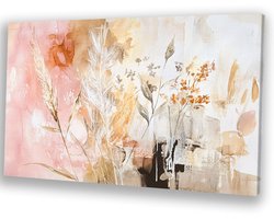 Botanische abstractie in aardetinten - Natuur portret - Kunstwerk planten - Aquarel - Wanddecoratie landelijk - Slaapkamer decoratie - canvas 90x60 cm