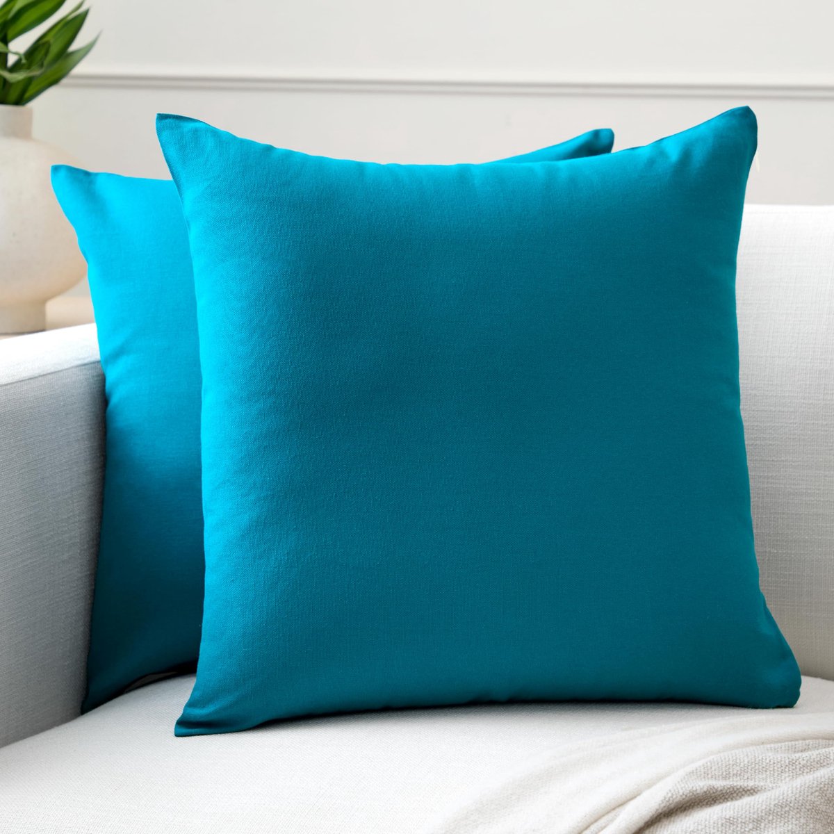 Ibenzoa Kleurrijke Katoenen Kussenslopen Set van 2 met Verborgen Ritssluiting en Diverse Formaten blauw