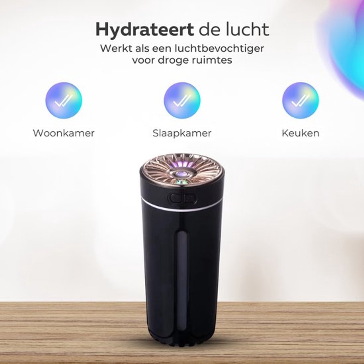 COCHO® Aroma Diffuser Draadloos 300ML - USB Humidifier - Luchtbevochtiger Met ultrasone - Zwart met led-verlichting - Voor kantoor, thuis, in de auto — cadeau in Wonen & Interieur - foto 6