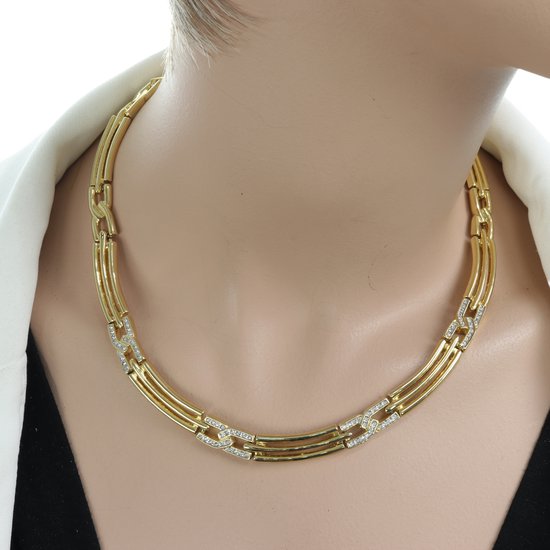 Behave – Parure de bijoux – Couleur or – Cristal – Collier + Clips oreilles – Classique – 42 cm – Emballage cadeau