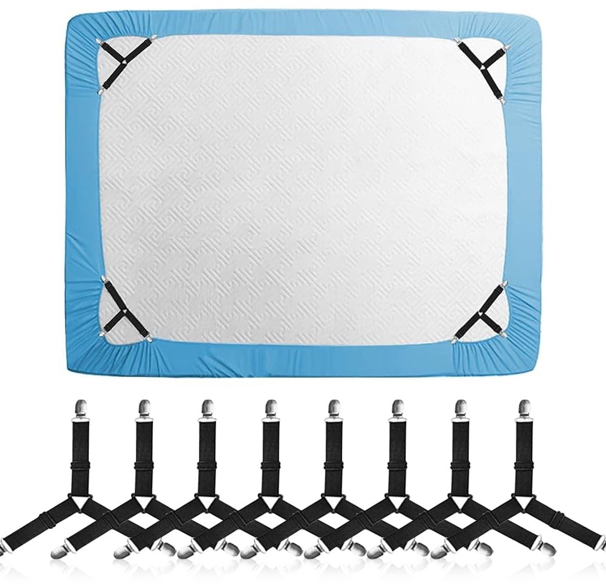 Ibenzoa® Verstelbare Bedlakenspanners Set van 8 met Sterke Metalen Clips en Elastische Banden