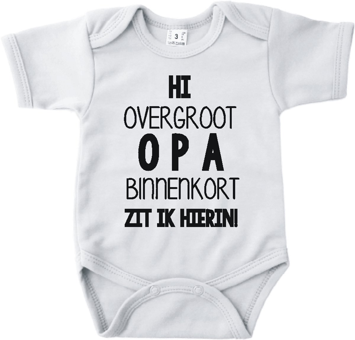 Baby romper met tekst zwangerschap aankondiging | Hi overgroot opa binnenkort zit ik hierin | Wit | korte mouw | maat 56 cadeautje zwangerschap aankondiging bekendmaking | Cadeautje 100% katoen.
