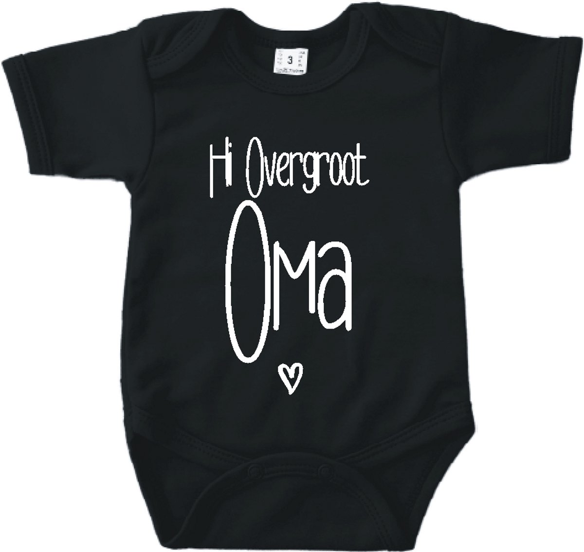Baby romper met tekst zwangerschap aankondiging | Hi overgroot oma met hartje | Zwart | korte mouw | maat 56 cadeautje zwangerschap aankondiging bekendmaking | Cadeautje 100% katoen.