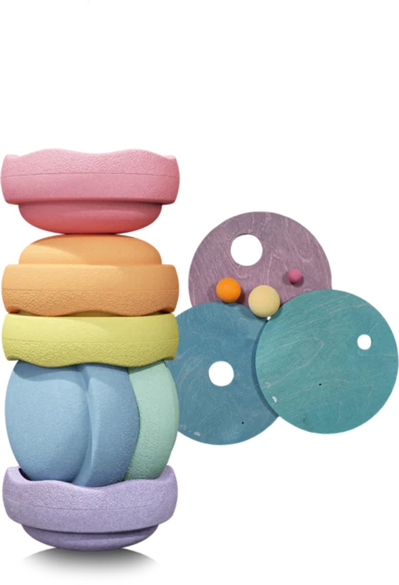 Grimms x Stapelstein® | Set Pastel + Rolling Discs Pastel Cool