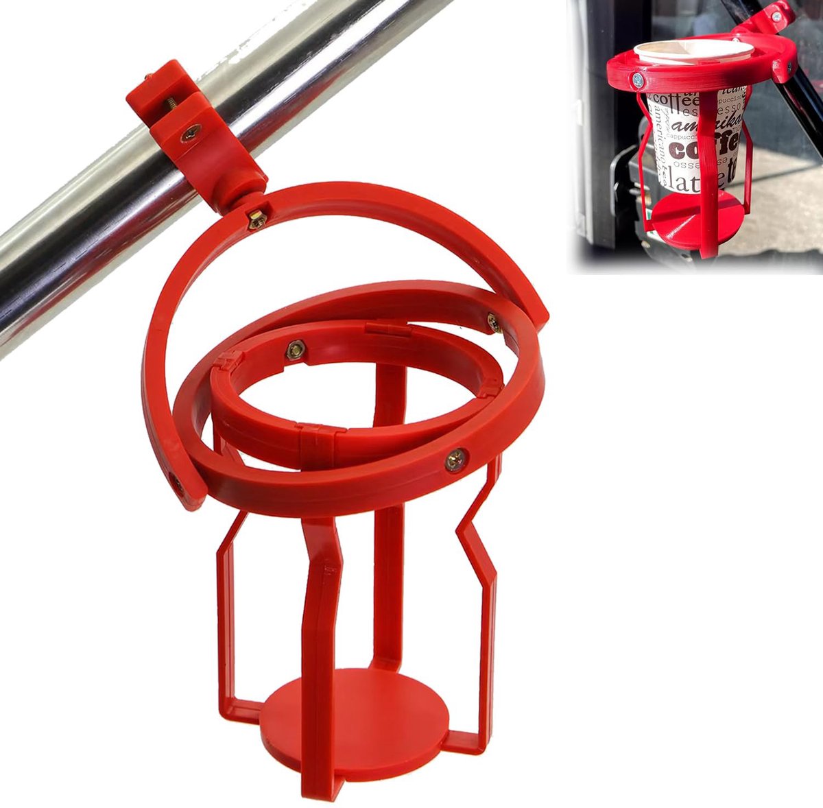Gyro bekerhouder - 3D-geprinte, verstelbare gyro bekerhouder - 360° draaibare, lekvrije bekerhouder - Verstelbare, op te hangen bekerhouder - Geschikt voor tractoren, vrachtwagens, boten, bussen, fietsen en e-scooters - Rood