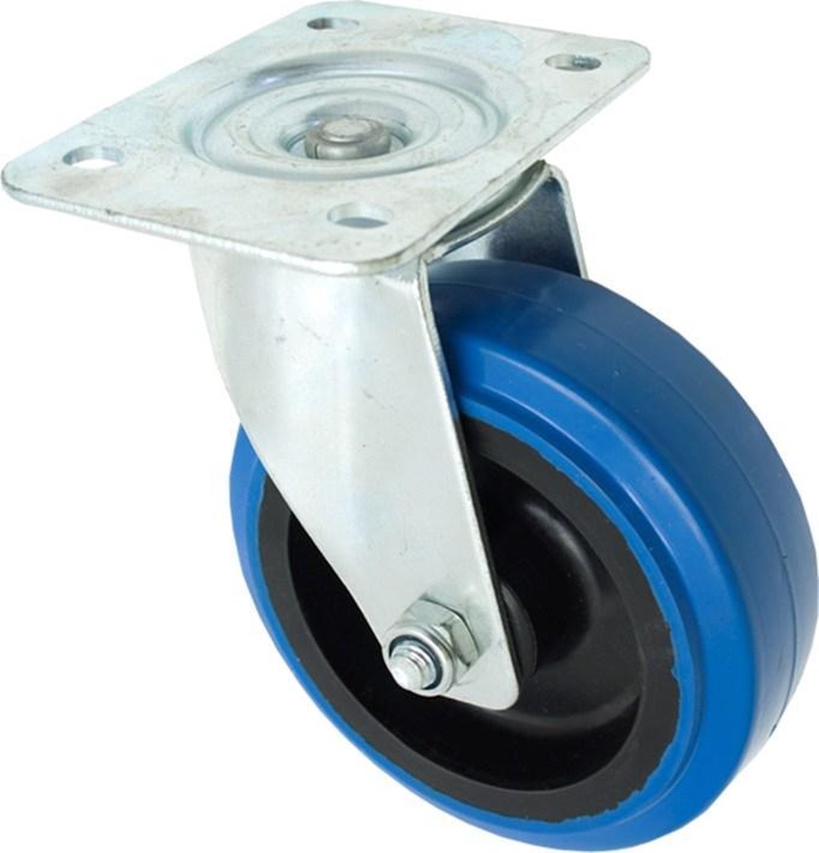 Kelfort ZWENKWIEL BLAUW MET ROLLAGER GEG. 125MM MAX 140 KG - PLAATAFMETING 115X85MM