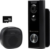 Quality4Less™ - Slimme Draadloze Video Deurbel met camera - Ultra HD - Wifi deurbel - Zonder abonnement - Incl. draadloze gong en 32GB SD-Kaart - Zwart