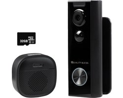 Quality4Less™ - Slimme Draadloze Video Deurbel met camera - Ultra HD - Wifi deurbel - Zonder abonnement - Incl. draadloze gong en 32GB SD-Kaart - Zwart
