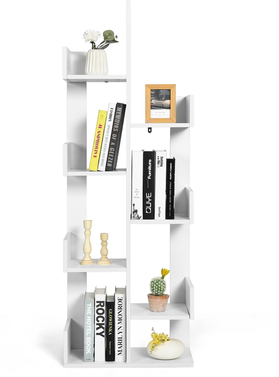 Costway Boekenkast in boomvorm, staand rek met 8 vakken, opbergrek voor woonkamer, slaapkamer, kantoor, 50 x 25 x 145 cm (wit)