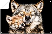 Intieme wolf en pup portret - Wolf tuinprints - Poster van buiten welpen - Hyperrealisme - Schutting decoratie - Poster voor tuinhek - tuinposter 60x40 cm