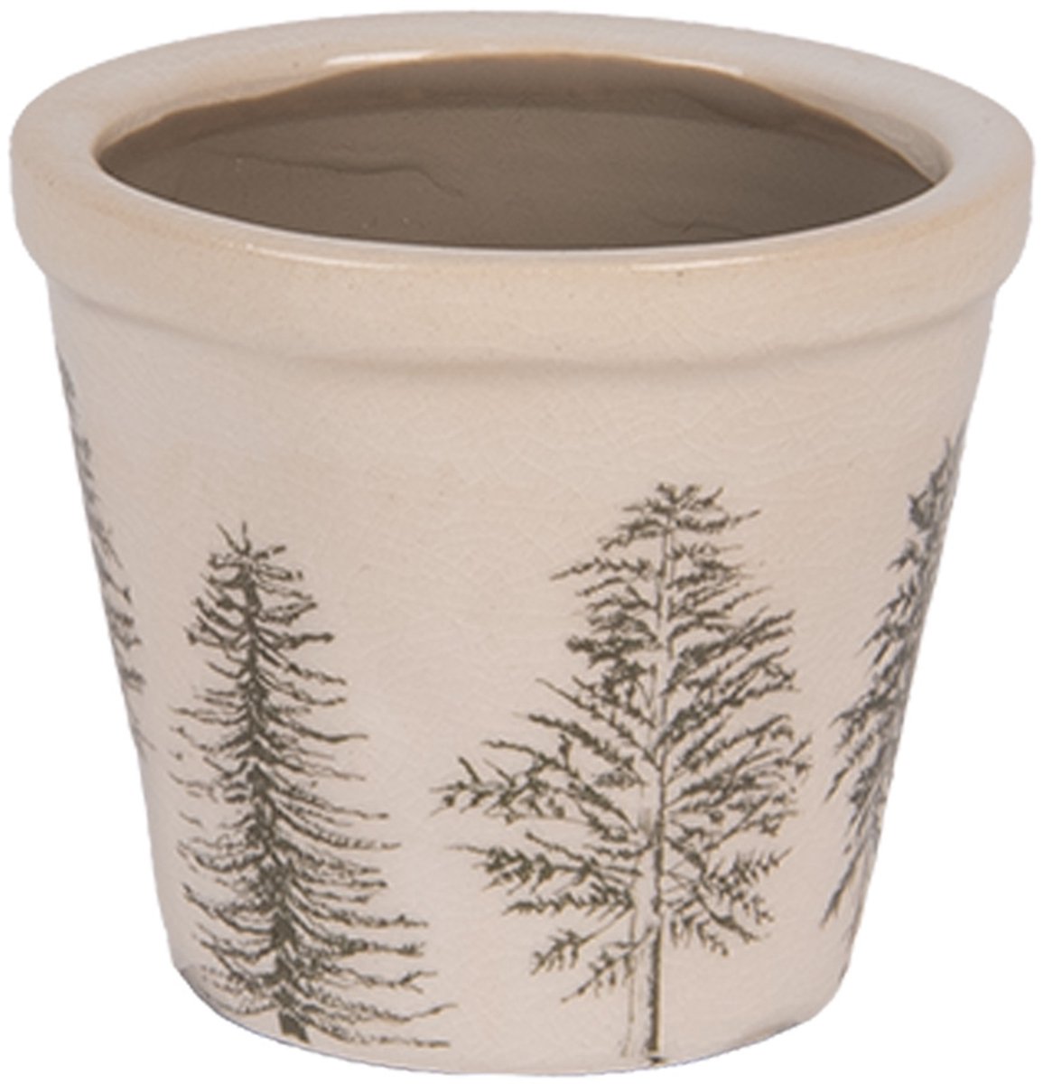 Keramiek Bloempot voor Binnen – Groen Dennenbomen – Rustieke Pot – Ø 8 cm – Dennenbomenmotief