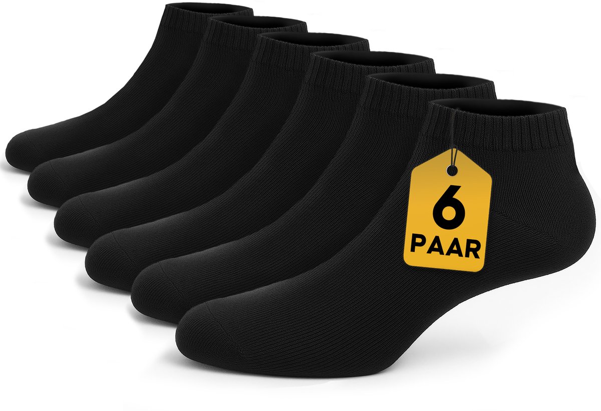 VOLQU® Sneakersokken - SEN Series - 6 Paar - Maat 43 46 - Premium Katoen Sneakersokken - Enkelsokken Heren - Enkelsokken Dames - Sportsokken Heren - Sportsokken Dames - Zwart