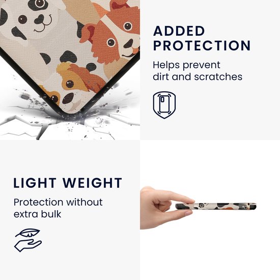 kwmobile e-reader hoesje geschikt voor Kobo Libra Colour hoes - E reader flip case met magnetische sluiting - Ereader cover - Honden Ontwerp design in wit / lichtbruin / grijs van Merkloos — afbeelding 4