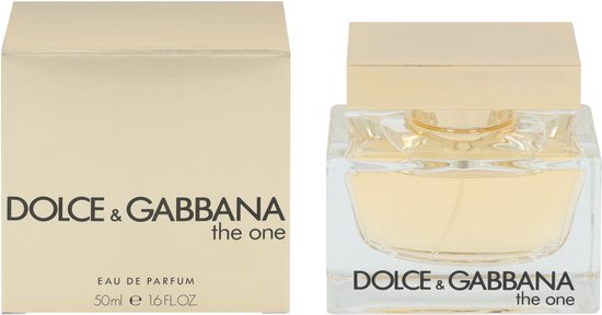 Dolce & Gabbana The One Eau de Parfum 50ml flesje naast de gouden doos.