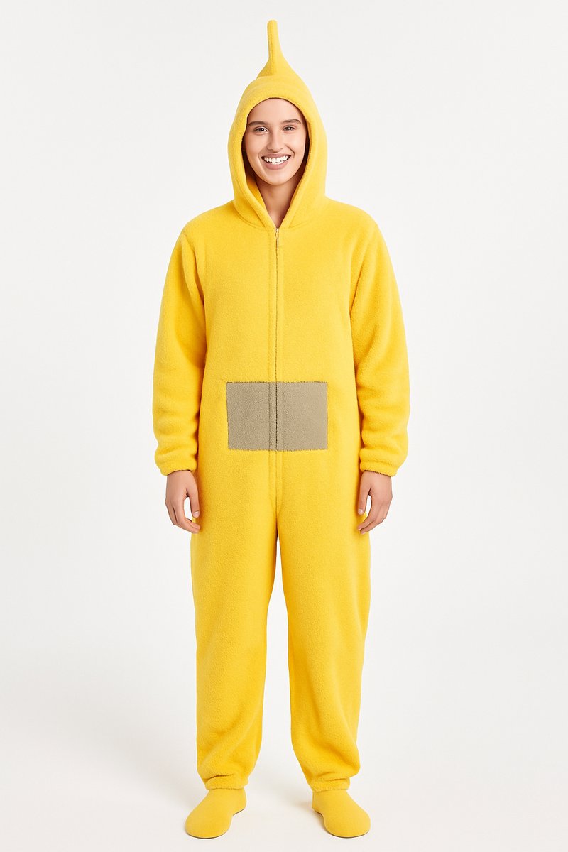 KrijgHonger® - TV BABY Onesie - Geel Verkleedkostuum Volwassenen - S (140-150cm) - Onesie Pyjama - Carnavalskleding - Verkleedkleding - Groepskostuum