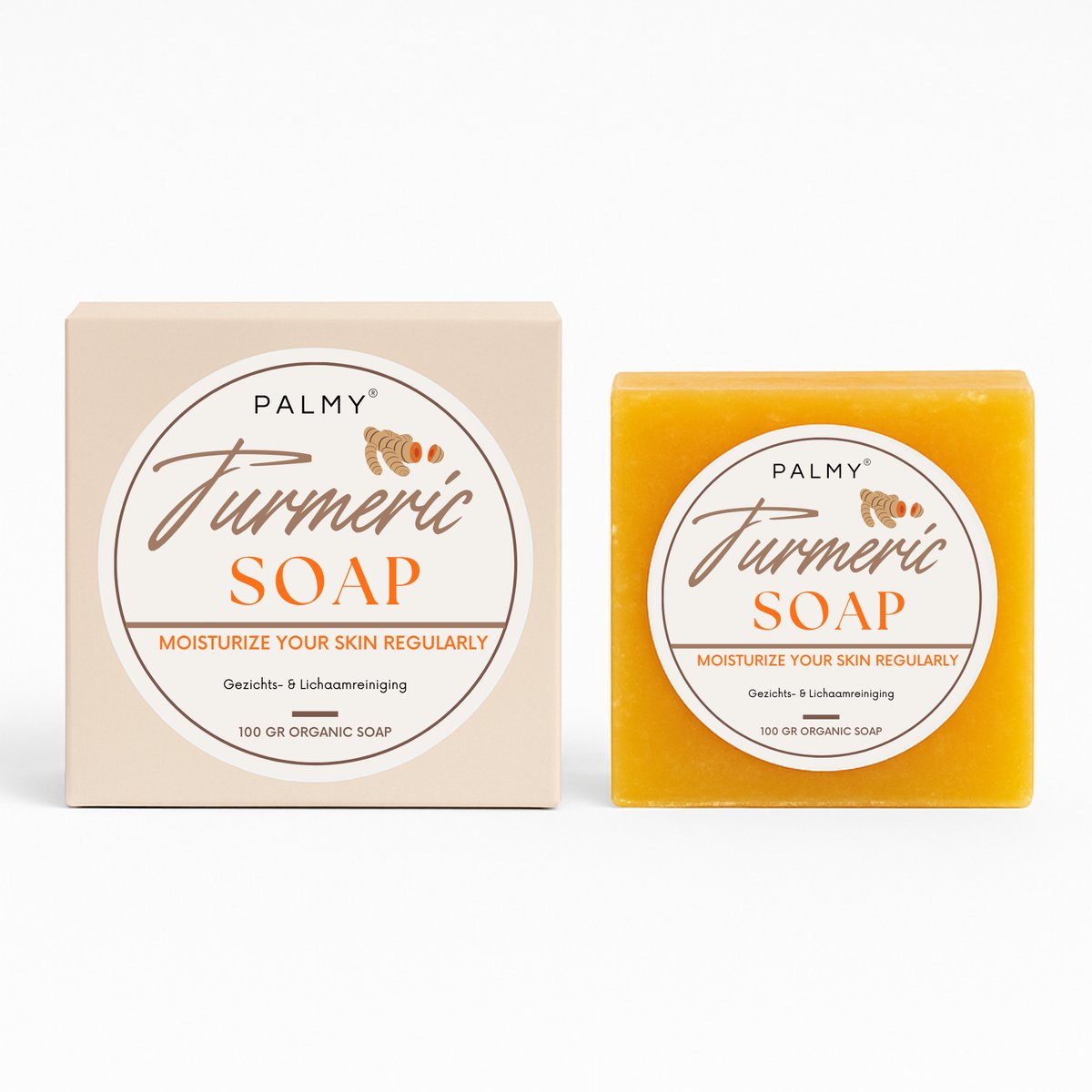 Goedkoopste PALMY® Turmeric Soap 100 gram (Inclusief Zeepnetje) - Kurkuma Zeep - Kojic Acid - 100 Natuurlijk - Gezichtsreiniging - Lichaamsreiniging - Body wash - Handzeep - Douchezeep - Anti Acne - Anti littekens - Skin care - Dark spot remover