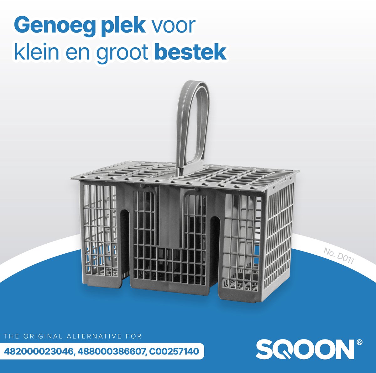 SQOON® Universeel Bestekmand voor Vaatwasser – 8 Vakken – Hittebestendig – Met Inkeping – 210 x 162 x 220 mm - Geschikt voor IKEA, Whirlpool, Bauknecht, Indesit 482000023046 488000386607 C00257140 C00262655 — afbeelding 2