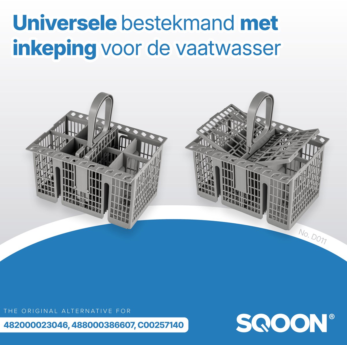 SQOON® Universeel Bestekmand voor Vaatwasser – 8 Vakken – Hittebestendig – Met Inkeping – 210 x 162 x 220 mm - Geschikt voor IKEA, Whirlpool, Bauknecht, Indesit 482000023046 488000386607 C00257140 C00262655 — afbeelding 4