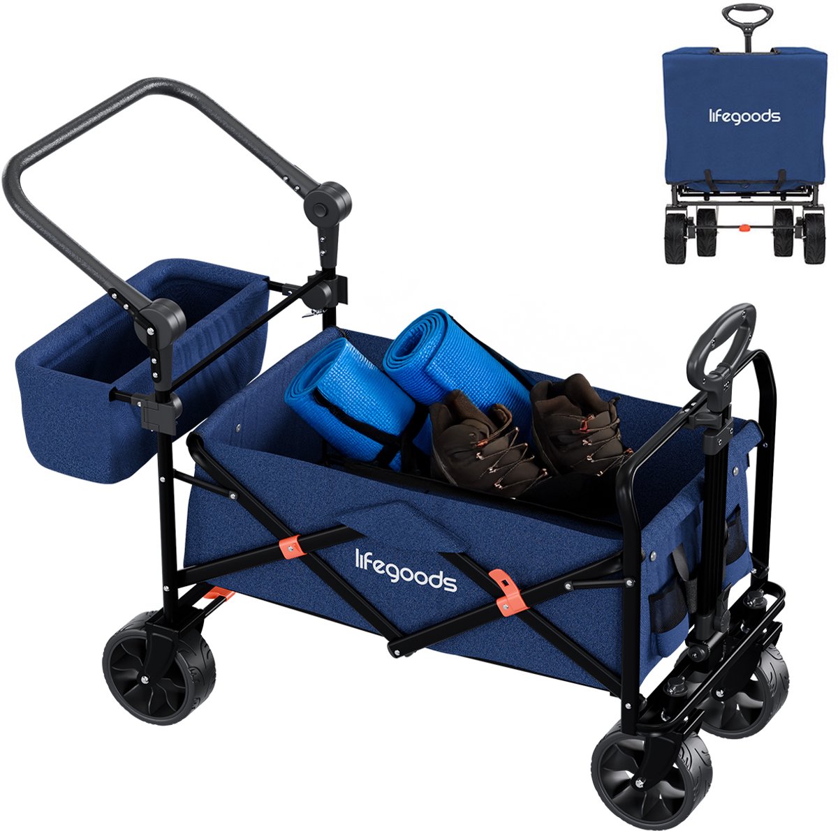 LifeGoods Bolderkar - Opvouwbaar - Tot 120KG - 90L - Wasbaar Polyester - 120x80cm - Blauw