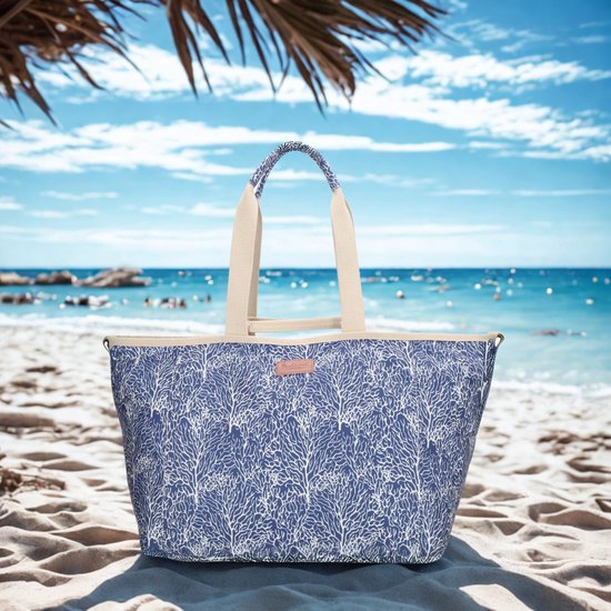 PE Florence Richelle Strandtas XL - Ritssluiting - Schoudertas - Ritsvak - Shopper - Zomertas - Blauw
